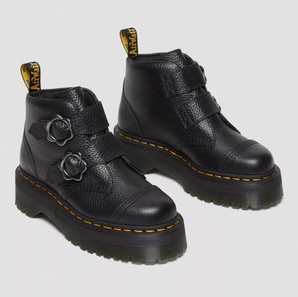 Devon Flower Buckle Leather Platform Boots - Picture 1 of 6